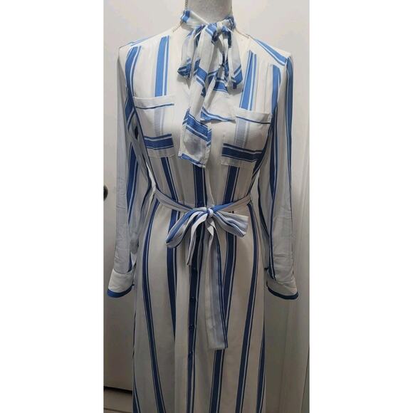 EXPRESS WOMEN’S SHEER MAXI DRESS SIZE XS BLUE AND WHITE STRIPE - Picture 2 of 7